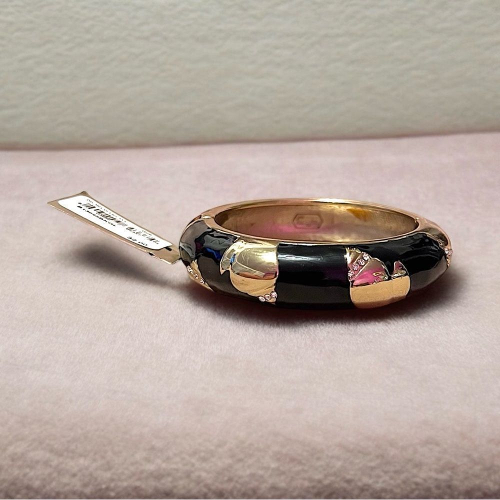 Sequin Black And Gold Rhinestone Shell Clamper Bangle Bracelet NWT